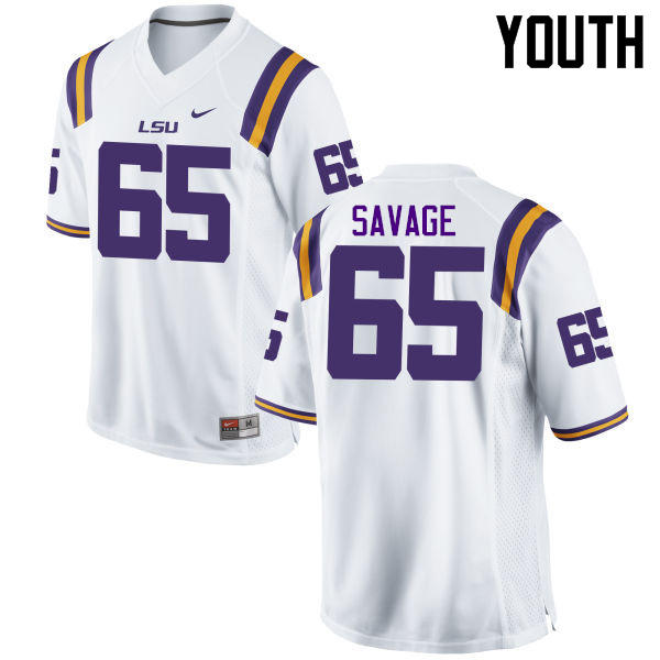 Youth LSU Tigers #65 Jakori Savage College Football Jerseys Game-White